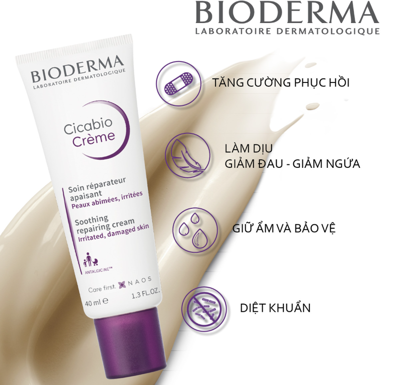 Kem dưỡng phục hồi da và làm dịu làn da tổn thương Bioderma Cicabio Crème 40ml