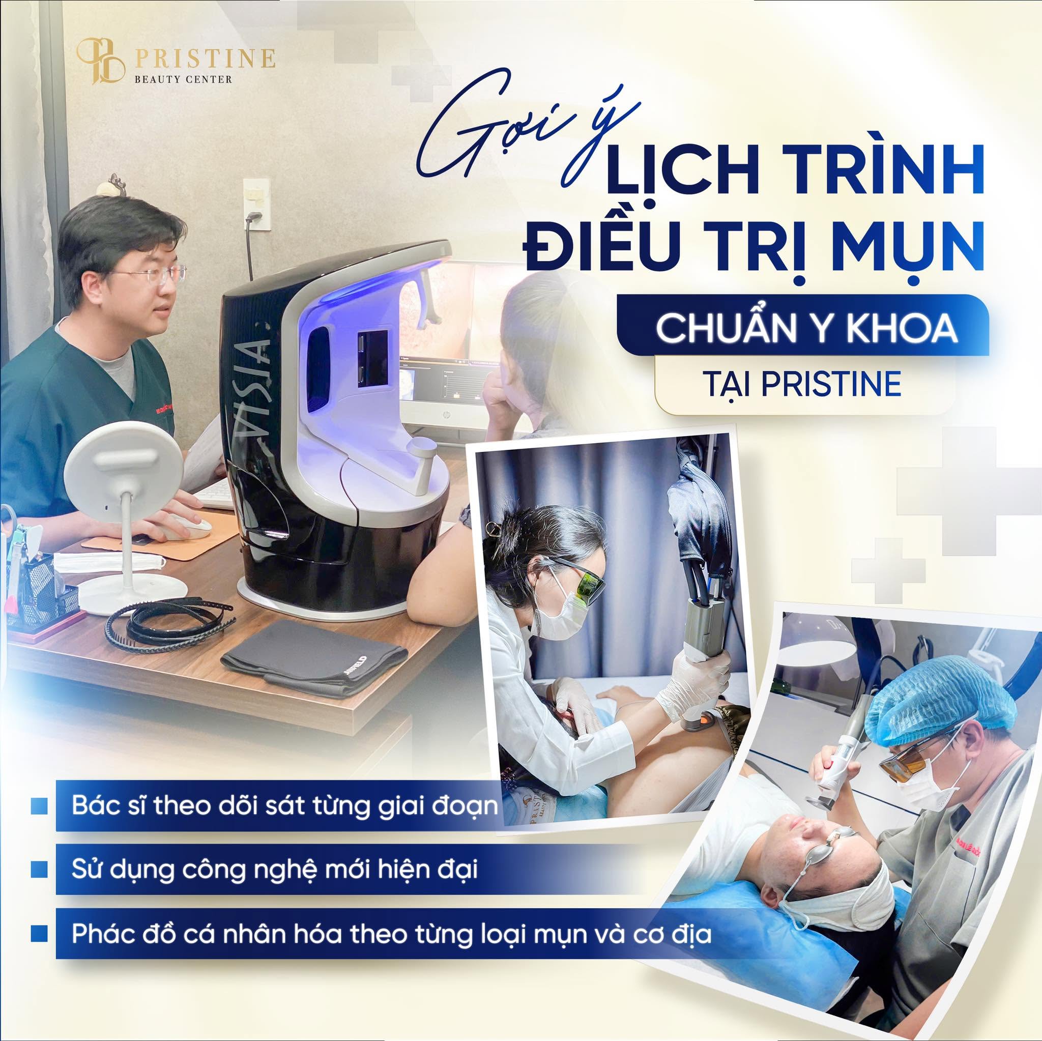 Bác sĩ tư vấn chăm sóc da sau điều trị mụn bằng liệu pháp công nghệ cao
