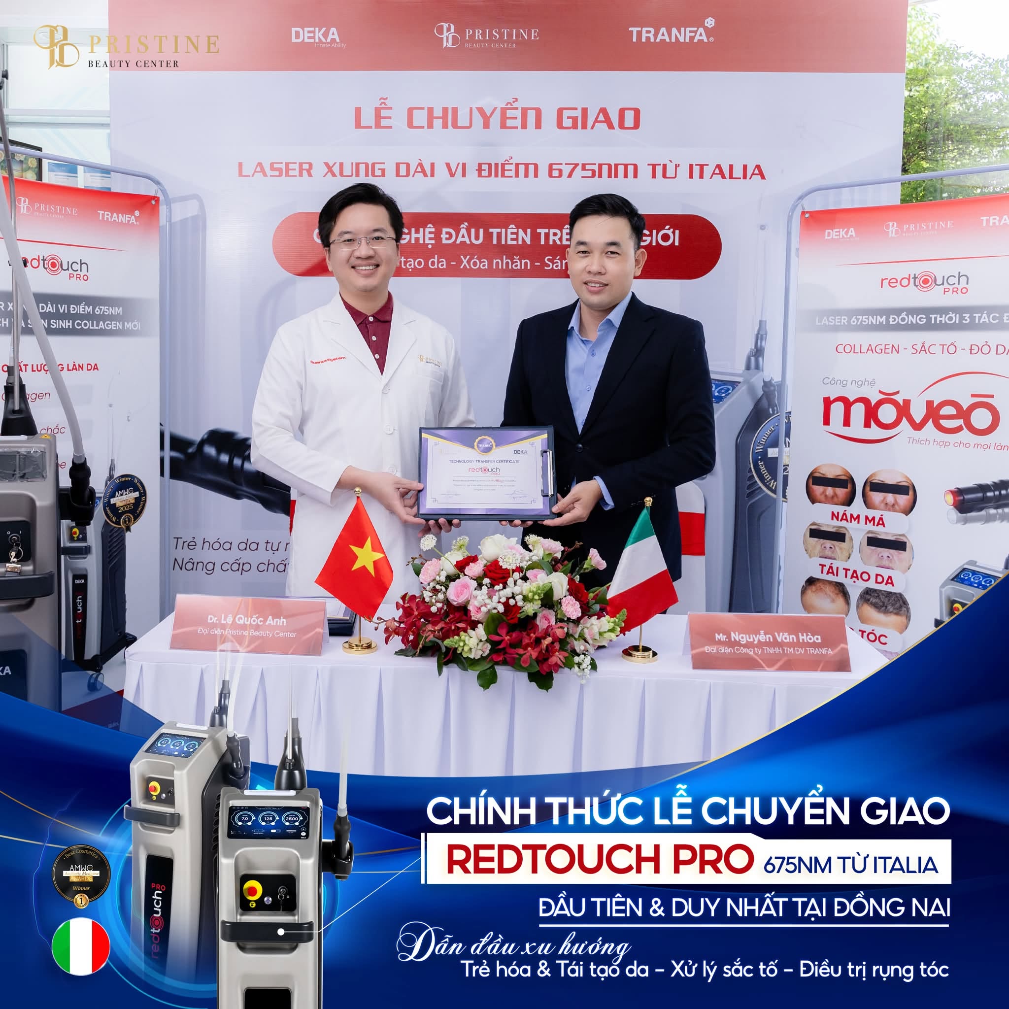 Trẻ hóa da không xâm lấn với RedTouch Pro - công nghệ xóa mờ dấu vết thời gian 4 LỄ CHUYỂN GIAO CÔNG NGHỆ LASER XUNG DÀI VI ĐIỂM 675NM – REDTOUCH PRO